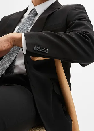 Oblek Slim Fit (4-dielna sada), sako, nohavice, košeľa, kravata • čierna   +biela+strieborná • obchod bonprix