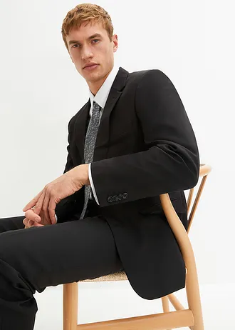 Garnitur slim fit (komplet 4-częściowy): marynarka, spodnie, koszula, krawat • czarny+biały+srebrny • sklep bonprix