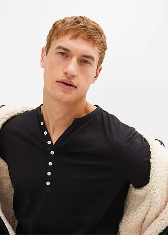 Tričko s dlhým rukávom z bio bavlny, Slim Fit • čierna/biela • obchod bonprix