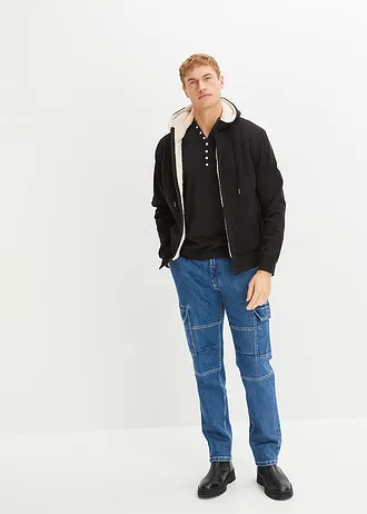 Tričko s dlhým rukávom z bio bavlny, Slim Fit • čierna/biela • obchod bonprix