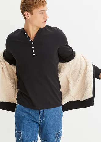 Tričko s dlhým rukávom z bio bavlny, Slim Fit • čierna/biela • obchod bonprix