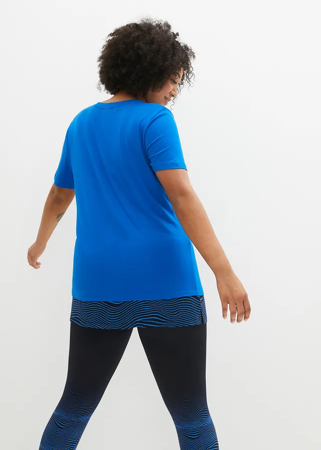 T-shirt de sport long, style 2-en-1, Couleur: bleu azur graphique