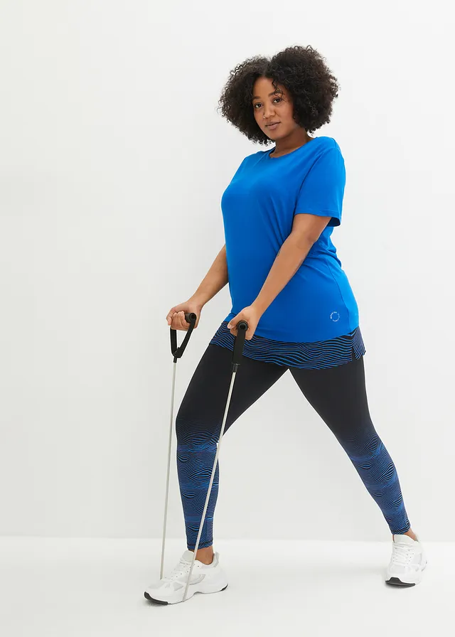 T-shirt de sport long, style 2-en-1, Couleur: bleu azur graphique