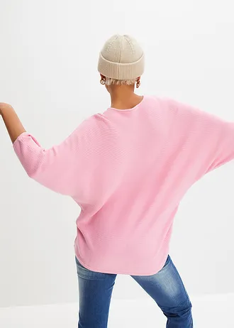 Oversize žebrovaný svetr ze směsi s viskózou • růžová • bonprix obchod