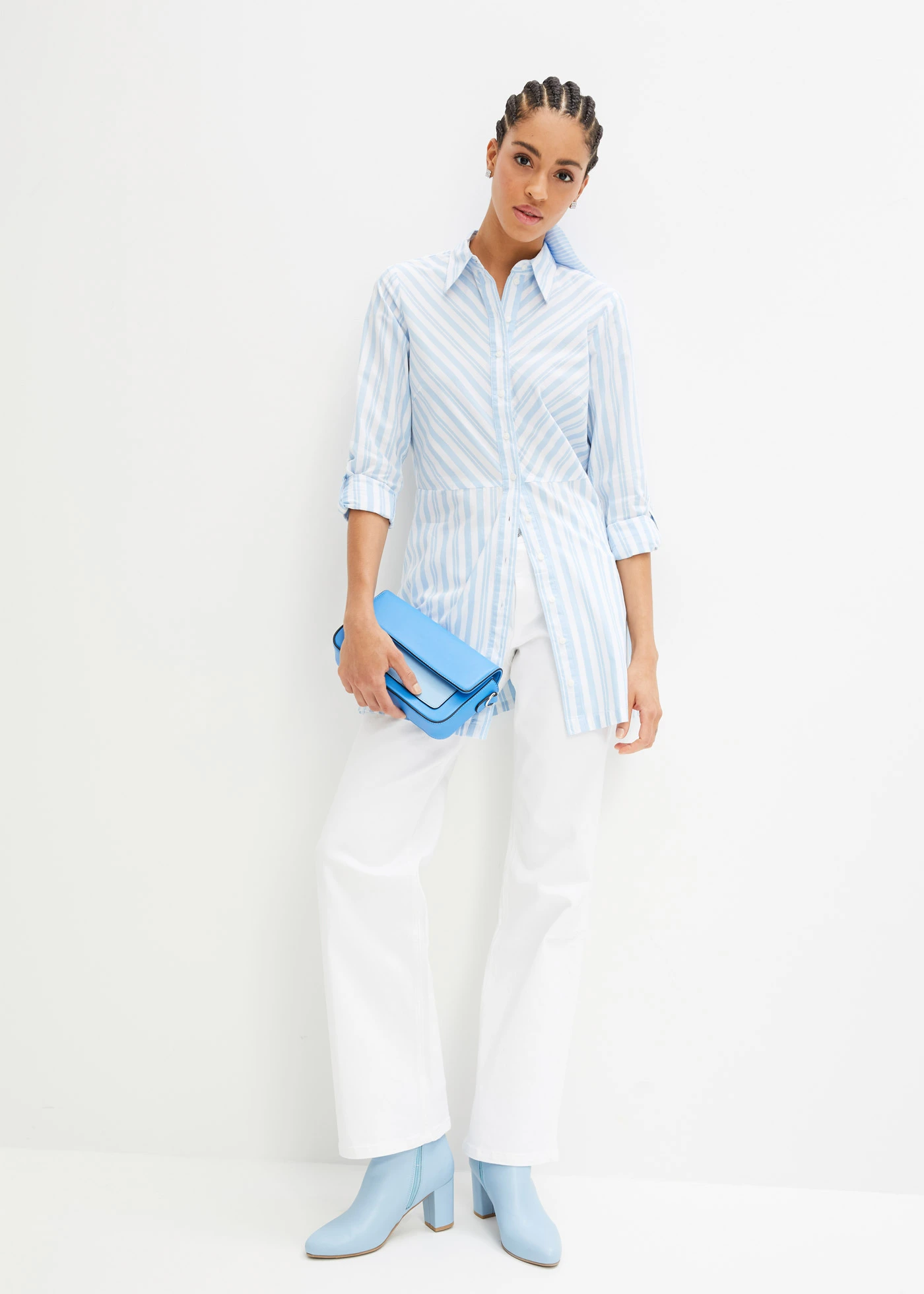 Lange blouse • wit-lichtblauw gestreept • bonprix online shop