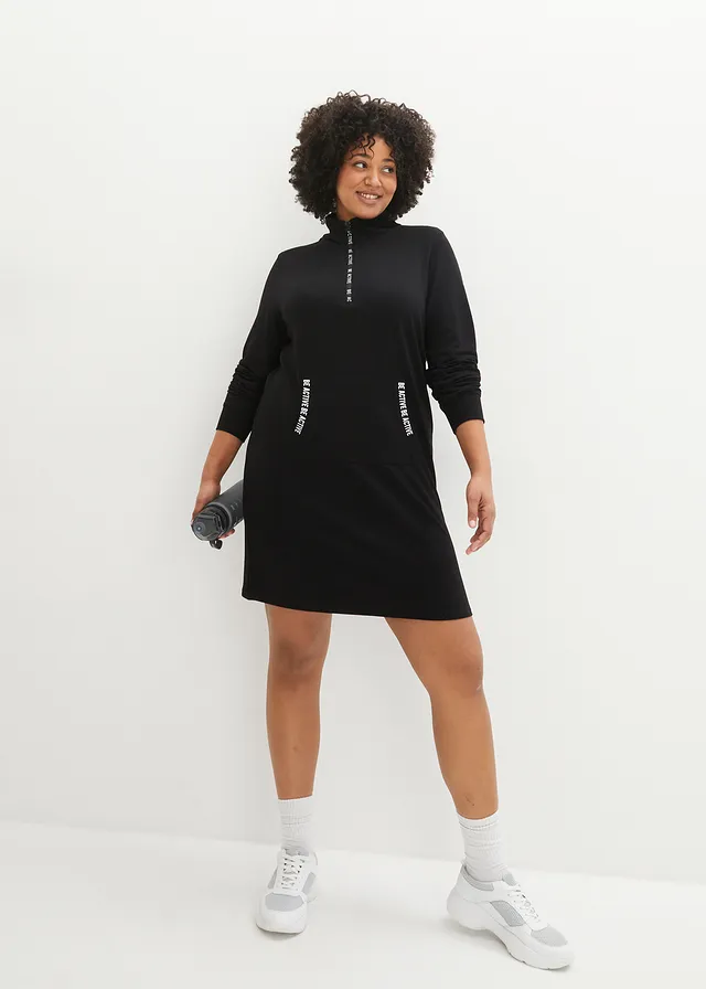 Zachte sweatjurk, Kleur: zwart met print