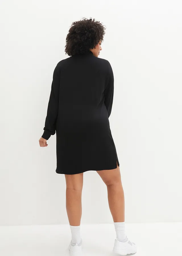Zachte sweatjurk, Kleur: zwart met print