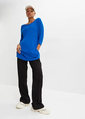 Fijnebreide trui met 3/4 mouwen, Kleur: azuurblauw