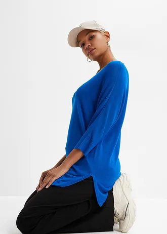 Sweter z cienkiej dzianiny z rękawami 3/4 • lazurowy • sklep bonprix