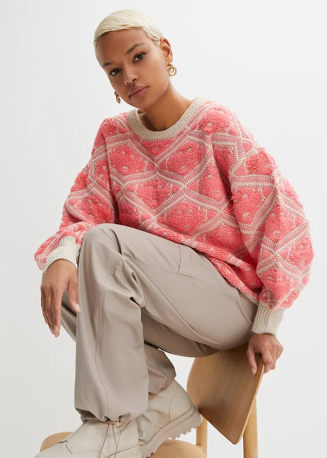 Pull en maille boxy • rose/fuchsia imprimé • product-page.page-title-suffix
