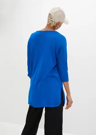 Fijnebreide trui met 3/4 mouwen, Kleur: azuurblauw