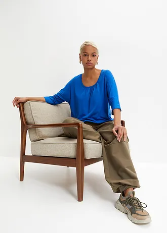 Oversized shirt in een viscosemix, Kleur: arctisch blauw