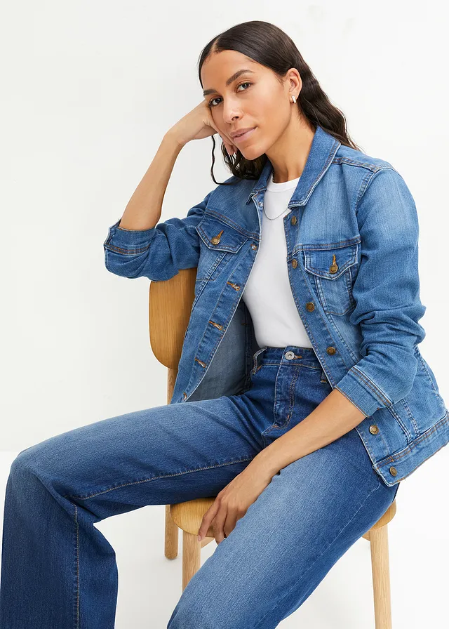 Veste en jean extensible, basique, Couleur: bleu