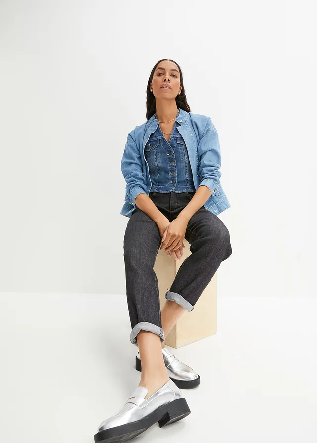 Jean mom taille haute, extensible • noir denim used • product-page.page-title-suffix
