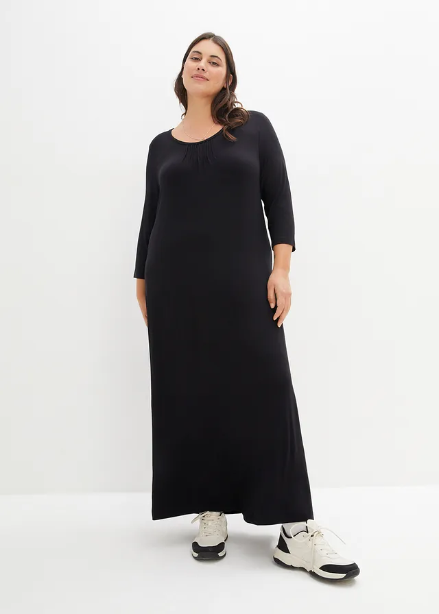 Viscose maxi jurk, Kleur: zwart