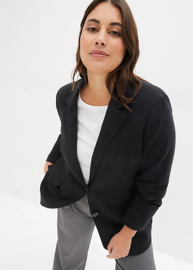 Blazer long en jersey coton, Couleur: noir