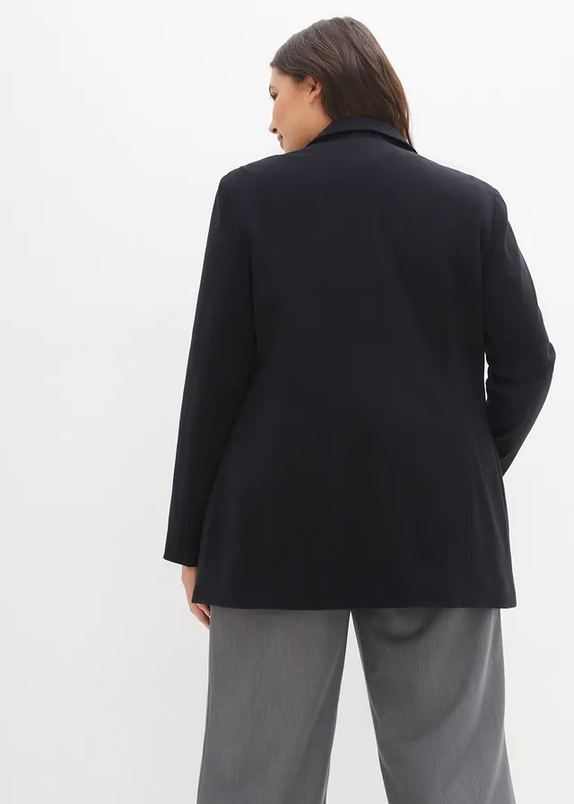 Blazer long en jersey coton, Couleur: noir