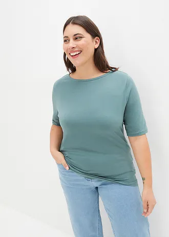 T-shirt à encolure bateau, Couleur: gris vert