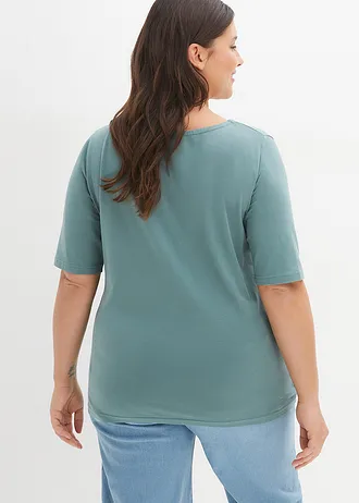 T-shirt à encolure bateau, Couleur: gris vert