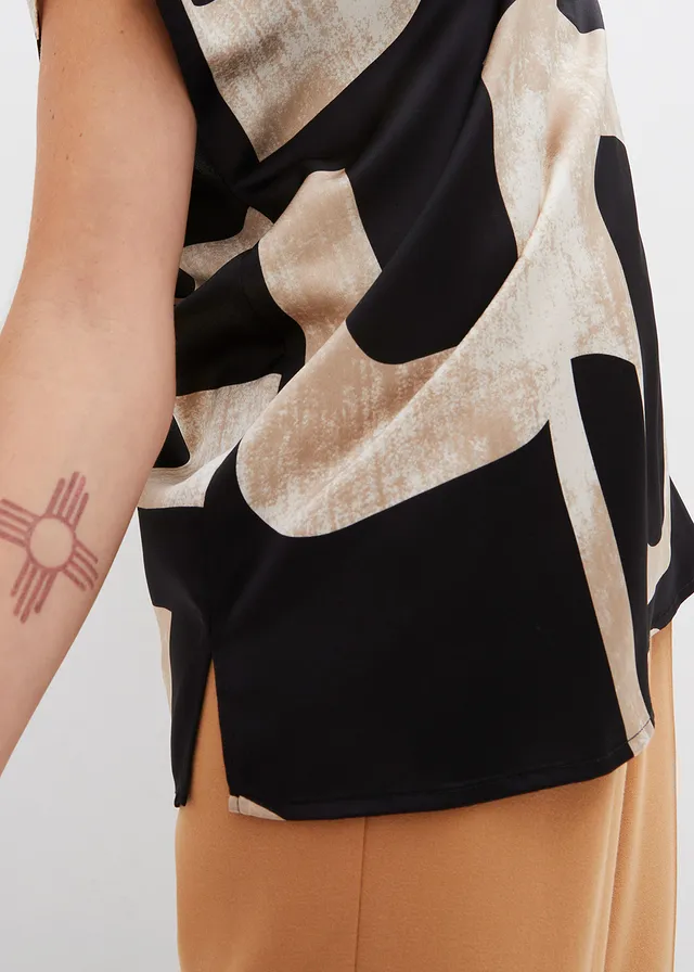 Satijnen tuniekblouse • zwart-kiezelgrijs-kakibeige • product-page.page-title-suffix