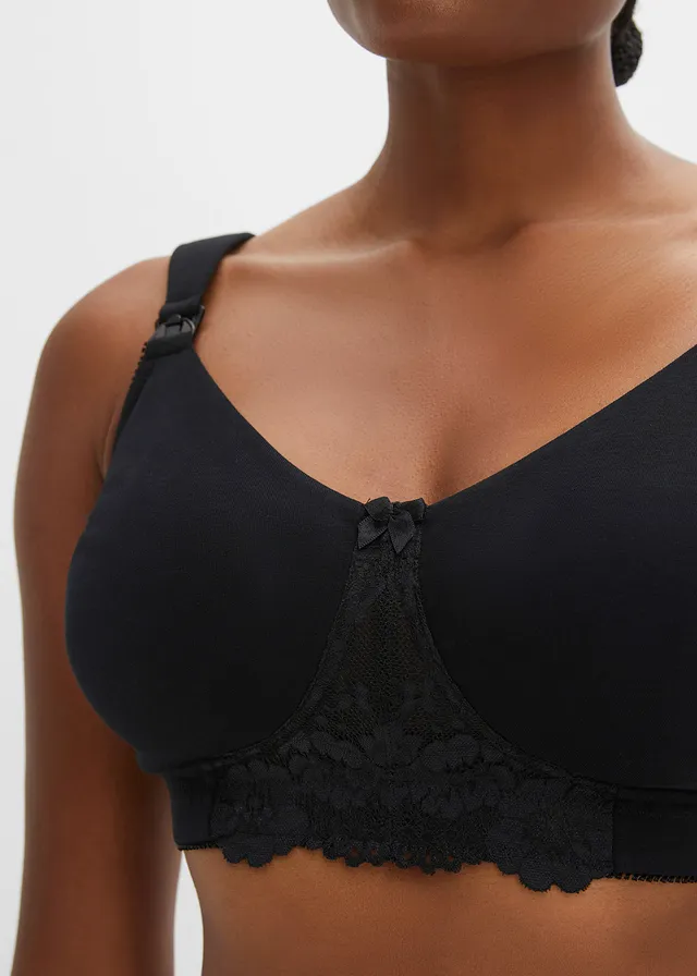 Lot de 2 soutiens-gorge d'allaitement sans armatures avec coton, Couleur: noir/gris ardoise