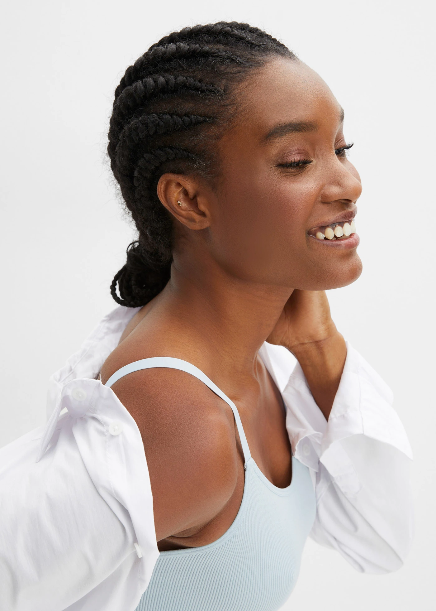 Biustonosz bustier bezszwowy Feel Comfort w prążek • niebieski pudrowy • sklep bonprix