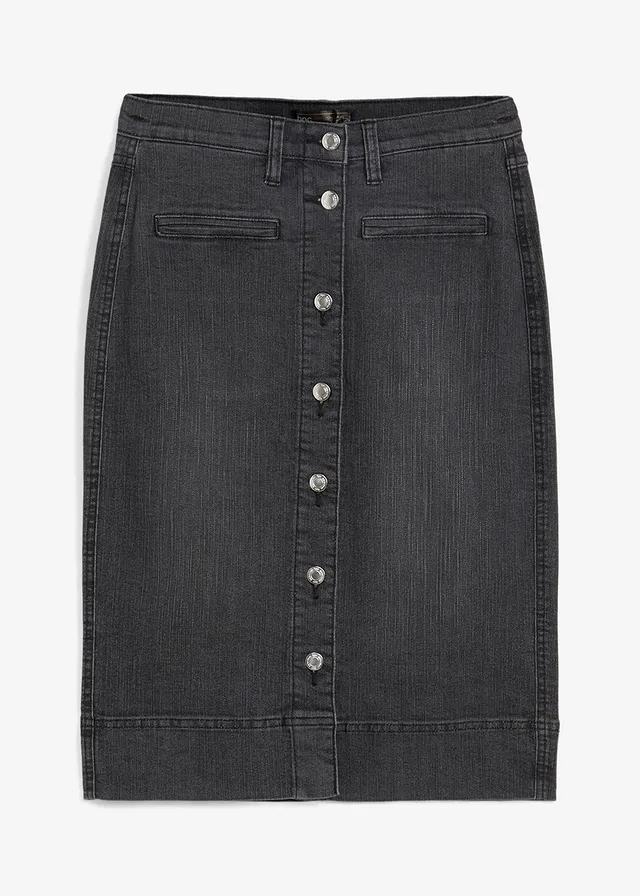 Spijkerrok met sierknopen, Kleur: zwart denim