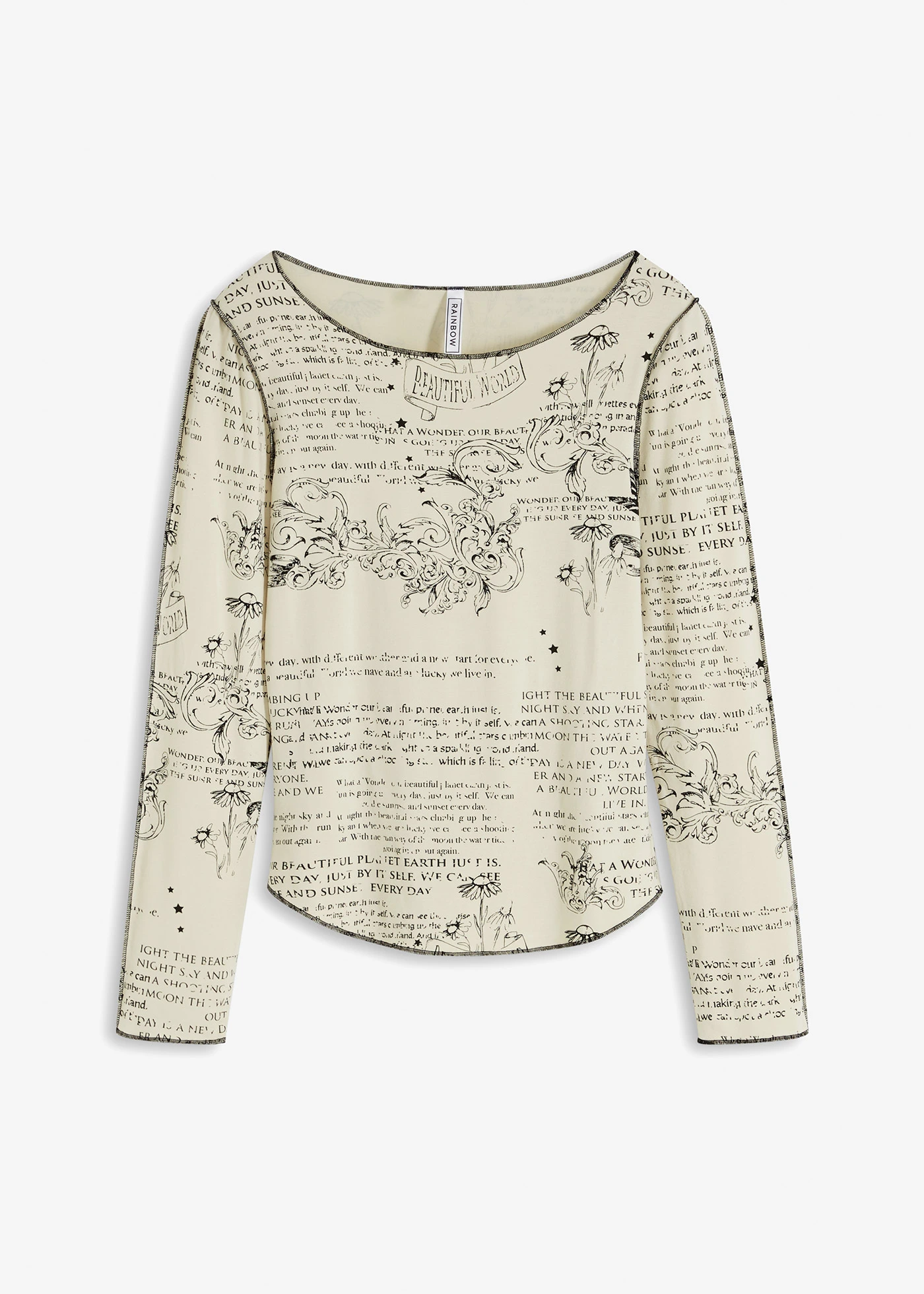 Tričko s dlouhým rukávem, z jemné viskózy • přírodní-černá s potiskem • bonprix obchod