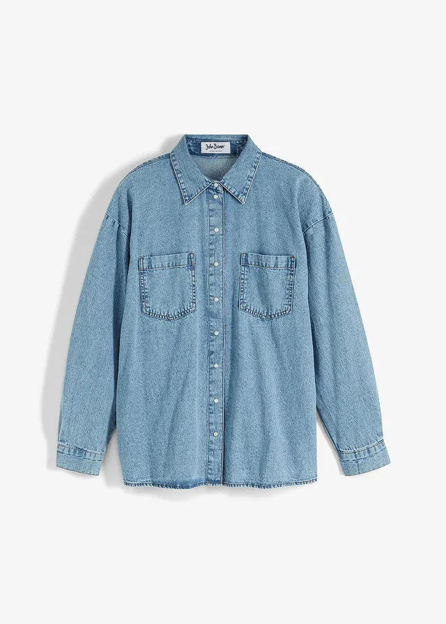 Oversized spijkerblouse, Kleur: blauw denim