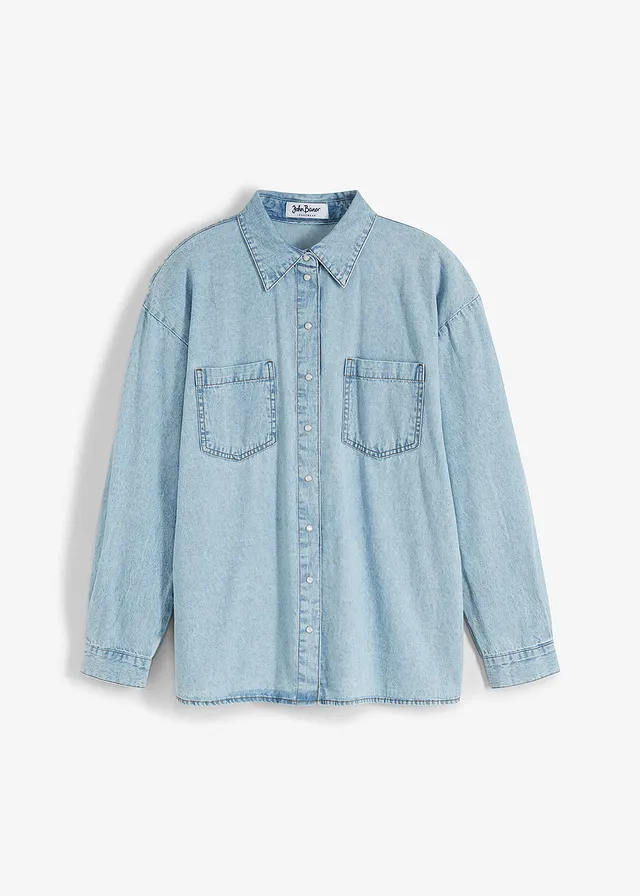 Chemise en jean oversize, Couleur: bleu clair denim