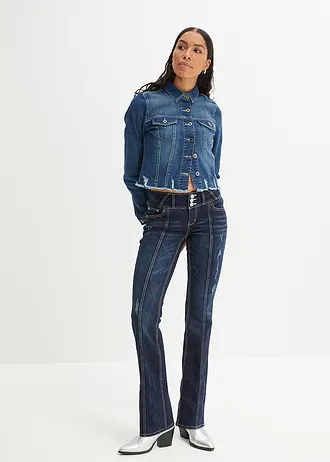 Bootcut jeans mid waist, stretch • donkerblauw denim • bonprix online shop