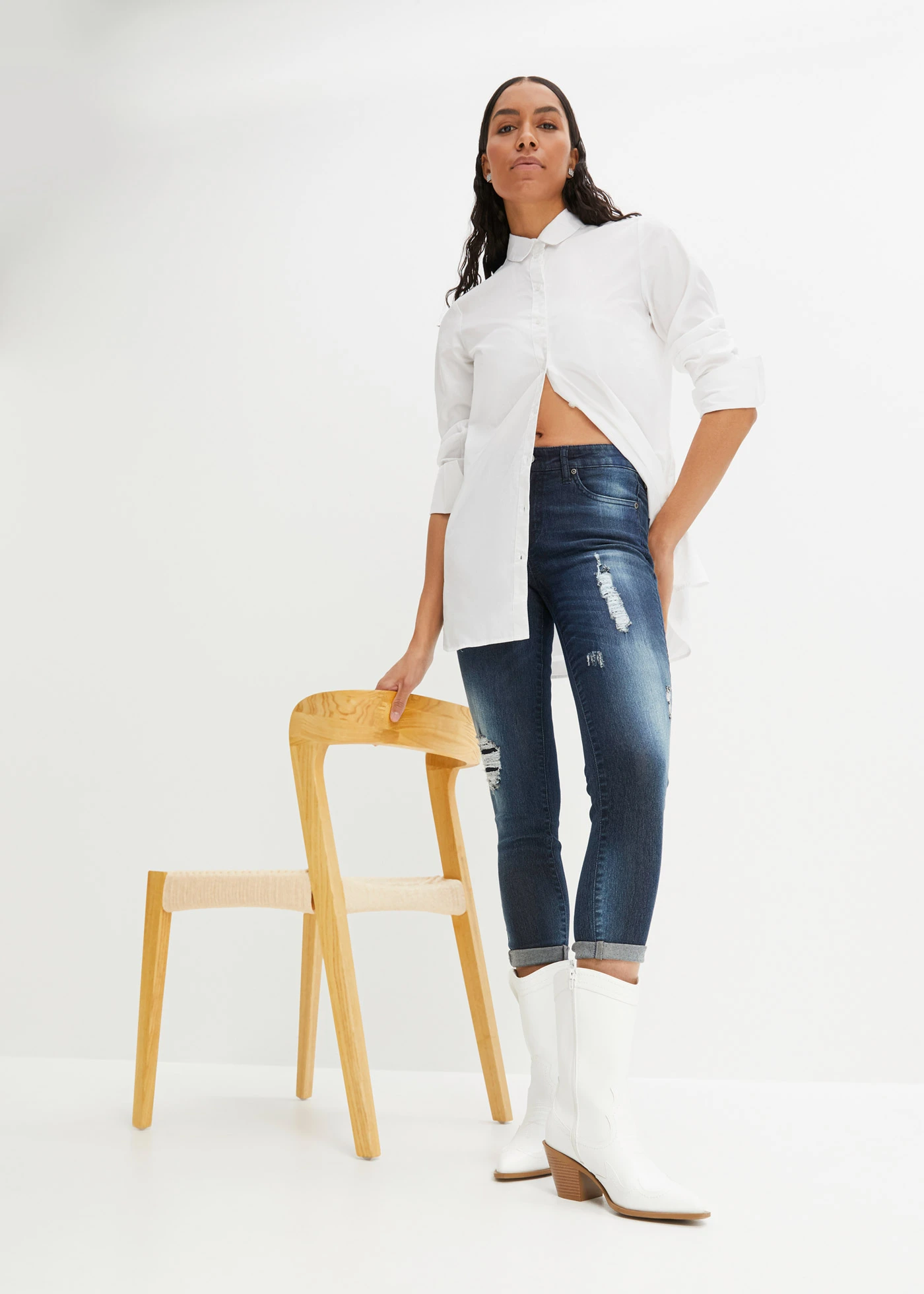 Jean skinny taille mi-haute, stretch • denim bleu foncé • Boutique bonprix