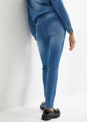 Skinny jegging mid waist met comfortband, Kleur: blue stone