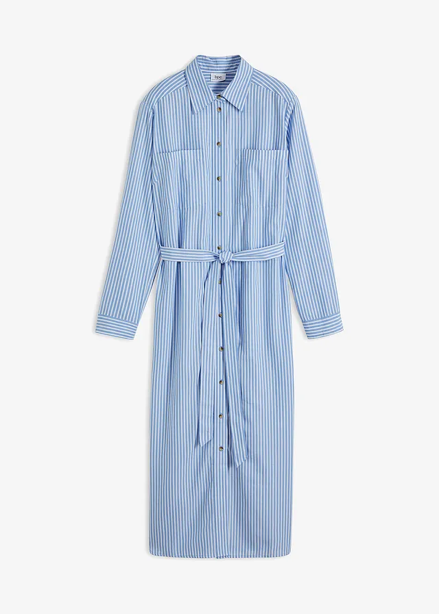 Robe-chemise rayée avec ceinture à nouer, Couleur: bleu moyen/blanc rayé