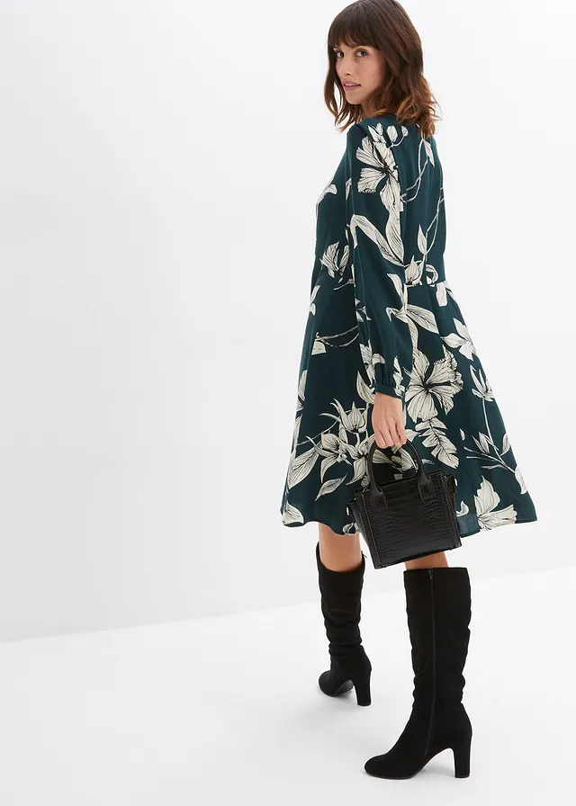 Robe fluide en viscose, Couleur: vert profond