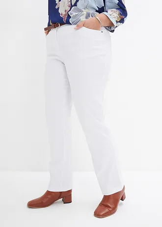 Bengalínové strečové kalhoty s pohodlným pasem, Straight, barva: bílá