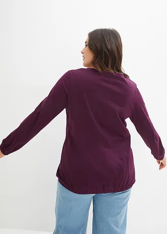 Katoenen longsleeve met elastiek van katoen, Kleur: vlierbes