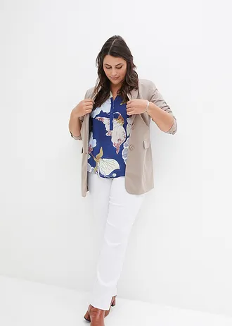 Bengalínové strečové kalhoty s pohodlným pasem, Straight, barva: bílá