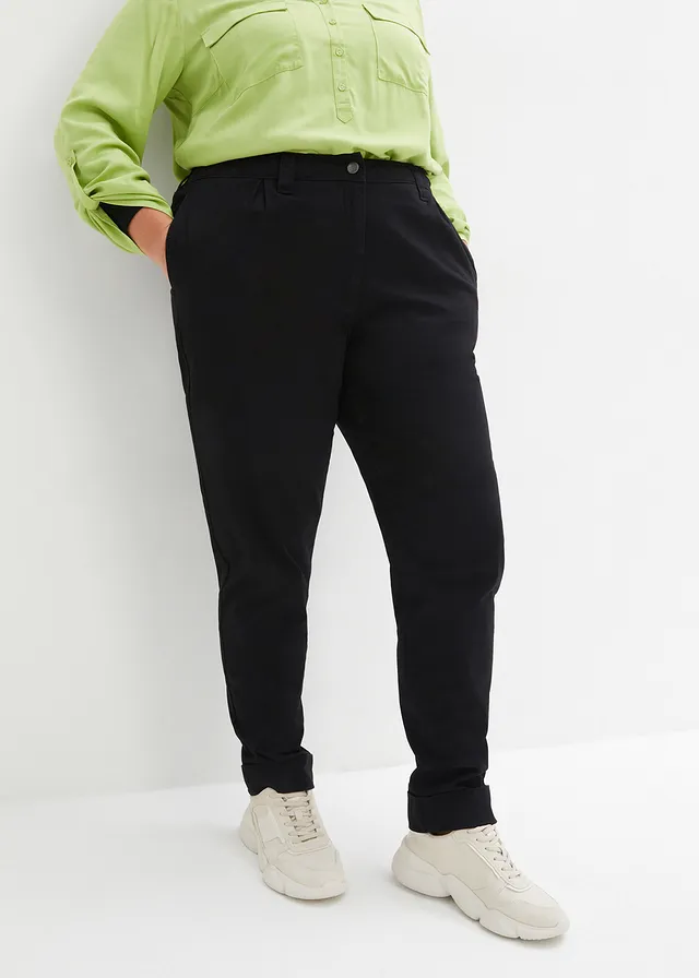 Chino broek van katoen, enkellang, Kleur: zwart