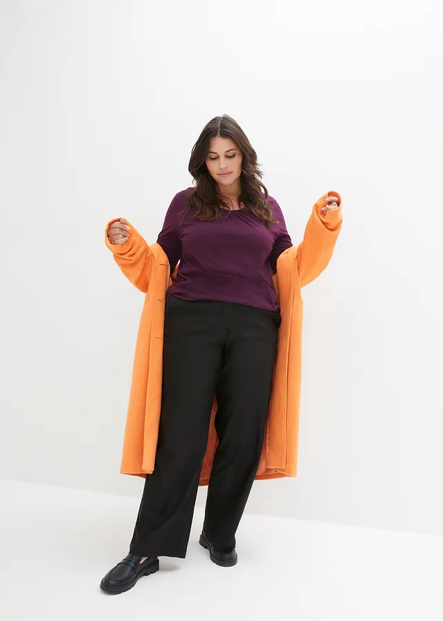 Katoenen longsleeve met elastiek van katoen, Kleur: vlierbes