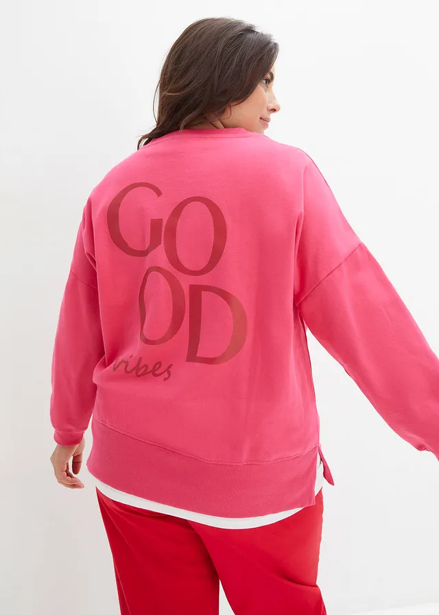Sweat oversize en coton, Couleur: magenta-rouge piment imprimé