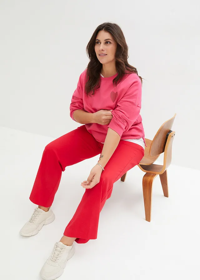Sweat oversize en coton, Couleur: magenta-rouge piment imprimé