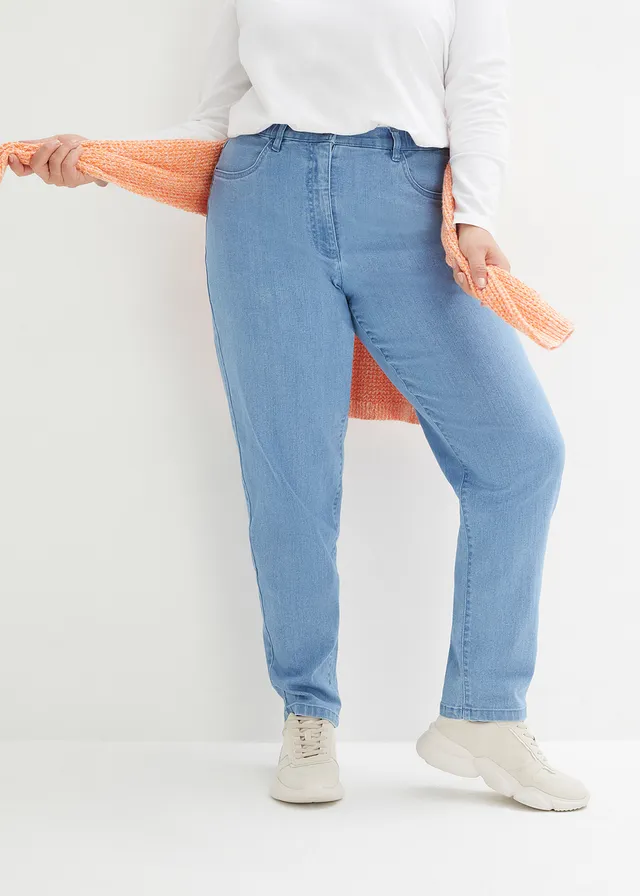 Mom jeans met high waist, stretch, Kleur: lichtblauw denim