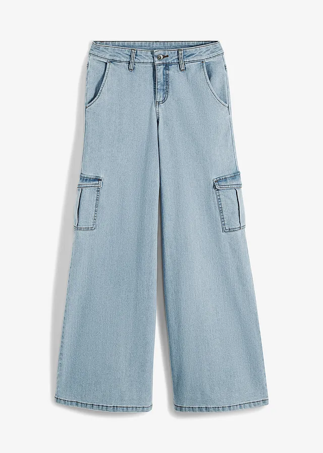 Blugi cargo Mid Waist Wide Leg