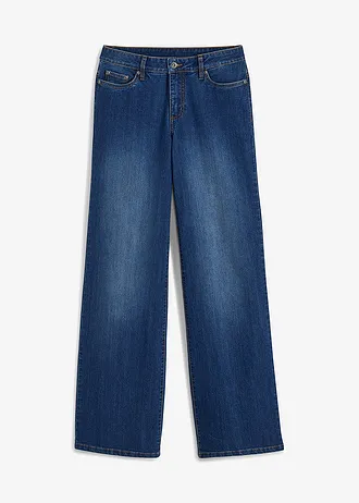 Wide leg jeans mid waist, stretch, Kleur: blauw denim