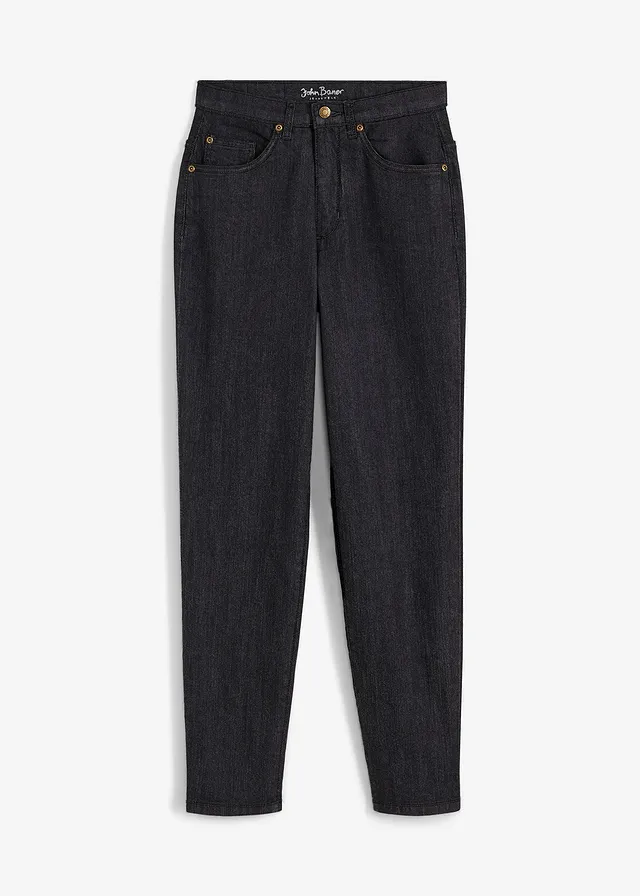 Mom jeans met high waist en stretch, Kleur: zwart denim used