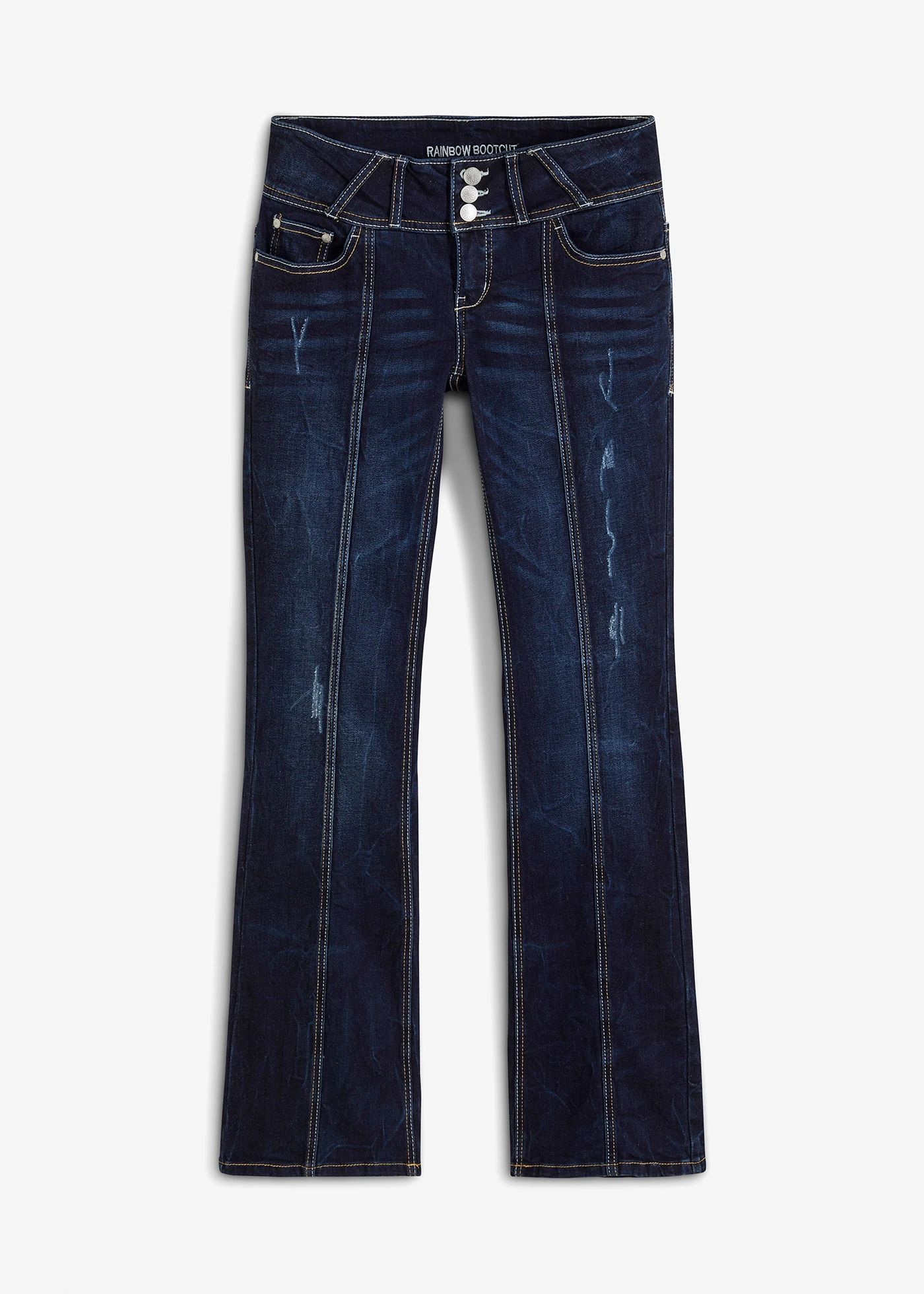Bootcut jeans mid waist, stretch • donkerblauw denim • bonprix online shop