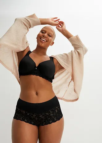 Chilot panty maxi cu dantelă, culoare: negru