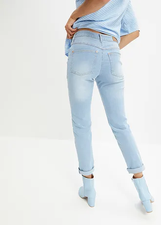 Mid waist stretch jeans, straight, Kleur: ijsblauw denim used