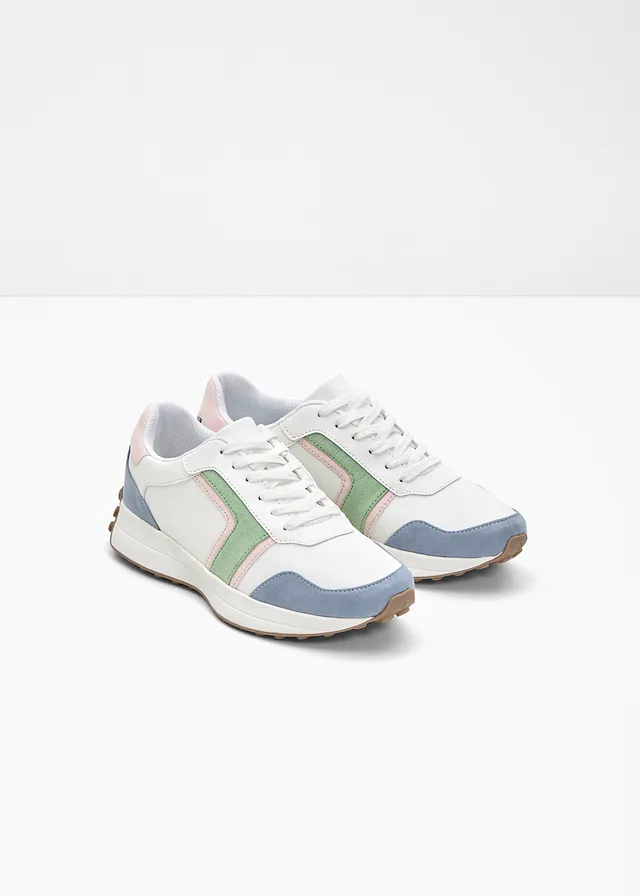 Sneakers à semelle crantée, Couleur: blanc/rose/vert/bleu